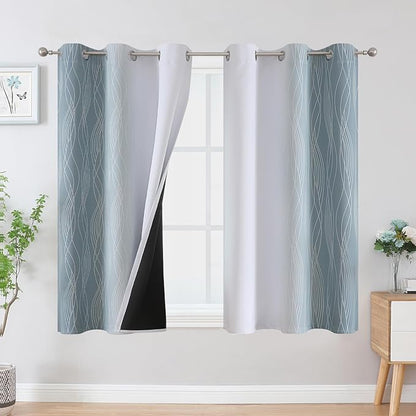 Estelar Textiler Stone Blue and Greyish White Ombre Blackout Curtains 45 Inch by ESTELARTEXTILER
