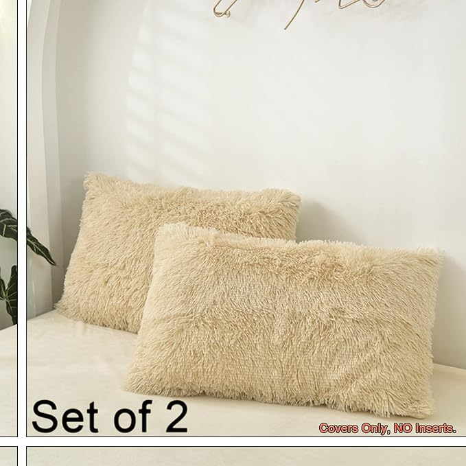 MorroMorn Decorative Pillows Covers, 2 Packs Faux Fur Pillow Cases, Luxury - Image 3