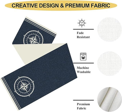 Nautical Compass Table Runner，Retro Coastal Sailing Compass Vintage Navy Blue - Image 5