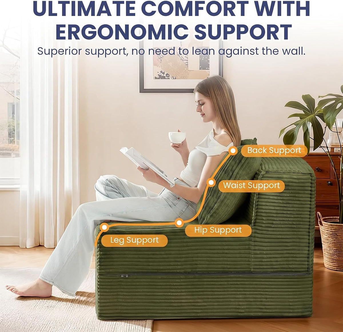erament folding sofa bed, 8" convertible sleeper sofa showing dimensions