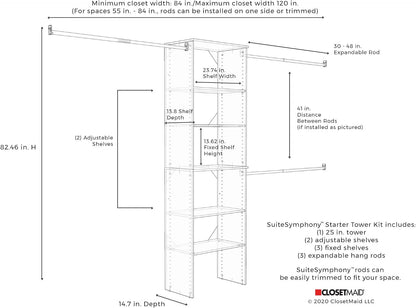 closetmaid suitesymphony wood closet organizer system, 25-inch starter, view 14