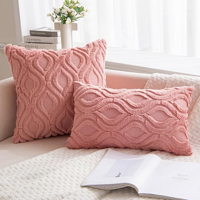 MIULEE Coral Red Throw Pillow Covers 16x16 Inch, Soft Winter Plush Faux Wool - Image 4