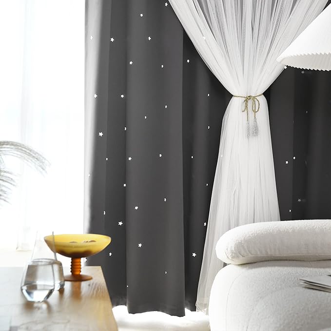Kinryb Kids Blackout Curtains for Bedroom/Living Room/Classroom, Sheer Overlay - Image 5