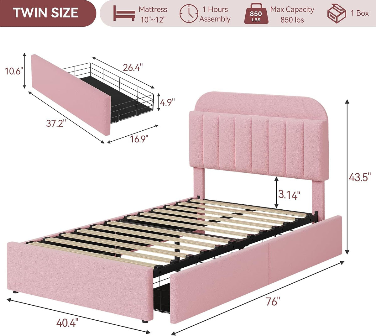 garveehome twin bed frame, platform bed with storage shown in use