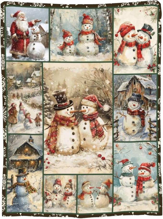 Retro Snowman Blanket Christmas Snowman Throw Blanket Flannel Stuff Merch Cozy - Image 9