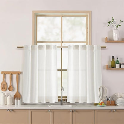 Nanspring Kitchen Window Curtains 36 Inch Length Beige White Linen Cafe by Nanspring
