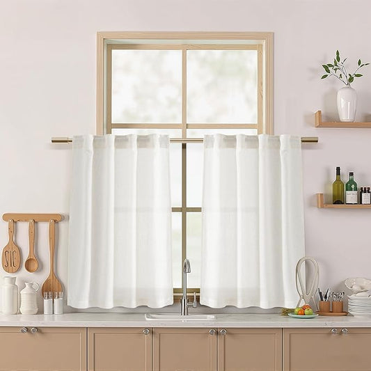 Nanspring Kitchen Window Curtains 36 Inch Length Beige White Linen Cafe by Nanspring