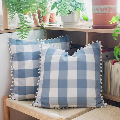 HOPLEE Light Blue Pillow Covers 16x16 Farmhouse Buffalo Check Pillows Covers by HOPLEE