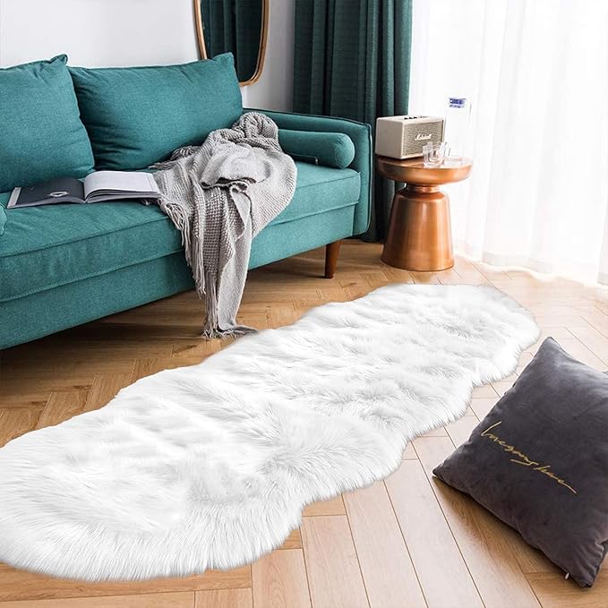 Latepis White Runner 2x6 Faux Sheepskin Fluffy Rug Furry Plush Rugs Faux Fur by Latepis