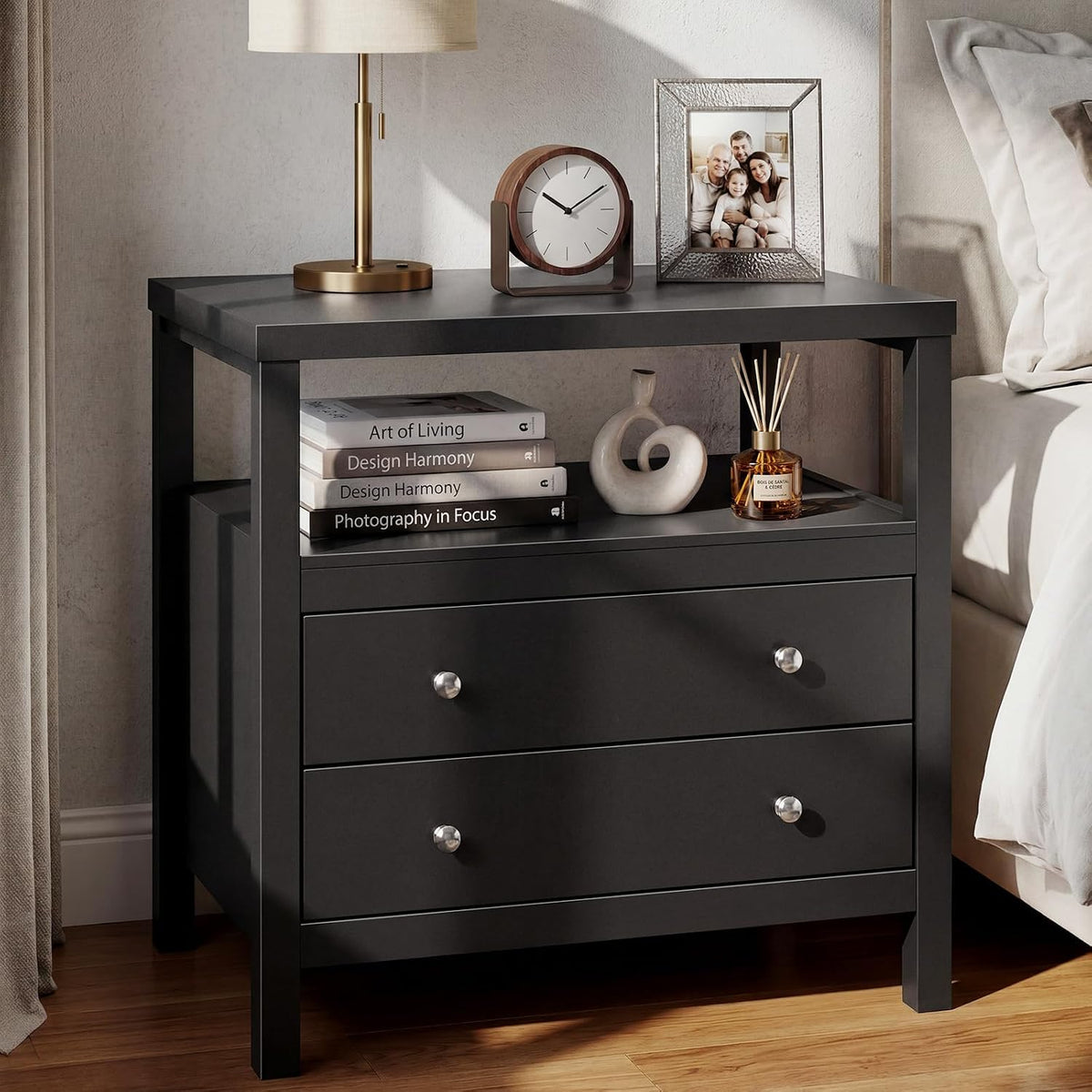 28 inch wide night stand, black nightstand with, main product view