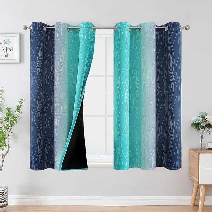 Estelar Textiler Navy Blue and Teal Ombre Blackout Curtains 54 Inch Length 2 by ESTELARTEXTILER