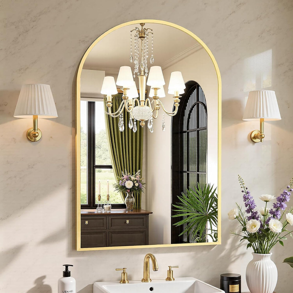 sweetcrispy 24"x 36" arched gold bathroom mirrors for, main product view