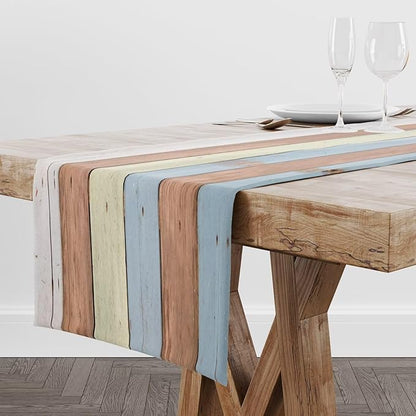 Blue White Fresh Wood Table Runner Abstract Strip Wood Texture Kitchen Dinner - Image 2