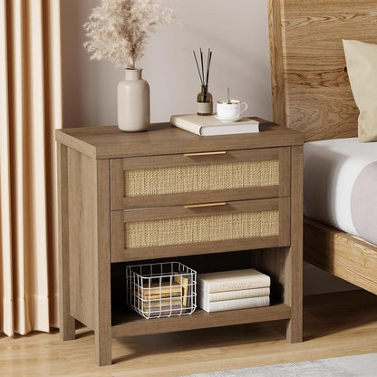 eclatara rattan nightstands with 2 drawers and storage, main product view