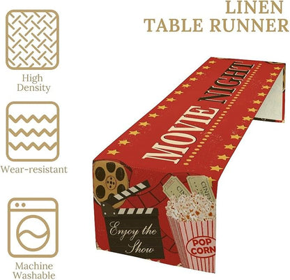 Movie Night Table Runner Old Fashion Film Reels Popcorn Table Decor Movie - Image 4