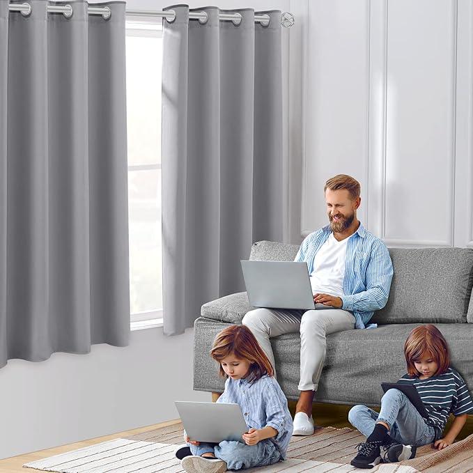 HOMEIDEAS Light Grey Blackout Curtains 52 X 45 Inch 2 Panels Room Darkening - Image 2