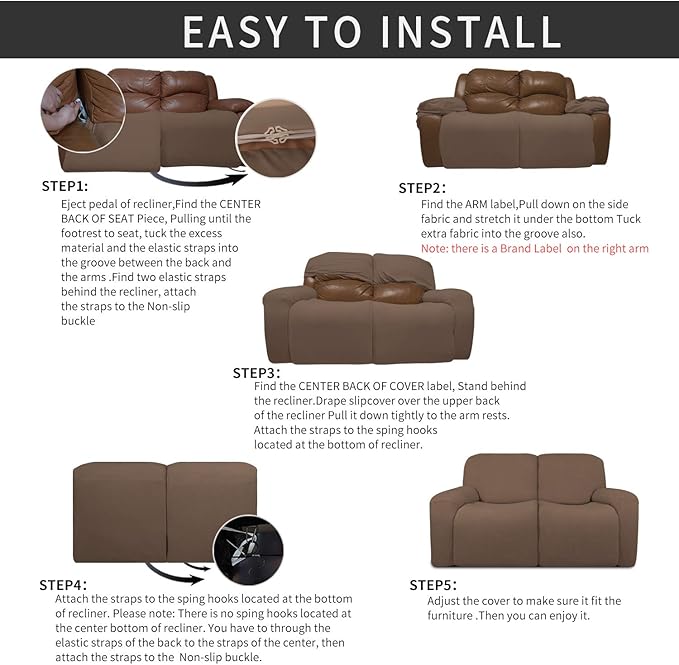 Easy-Going 6 Pieces Recliner Loveseat Stretch Sofa Slipcover Sofa Cover - Image 4