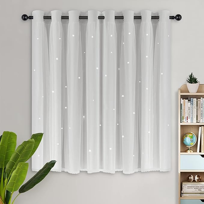 Kinryb Blackout Small Curtains for Girl Living Room/Classroom, Sheer Overlay 2 - Image 2