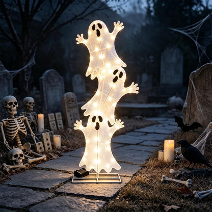 3-Tier Stacked Ghost Halloween Lighted Outdoor Display