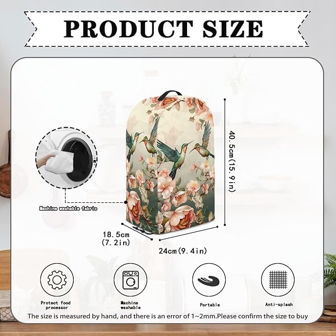 Vintage Flower Hummingbird Print Kitchen Blender Dust Cover - Image 6