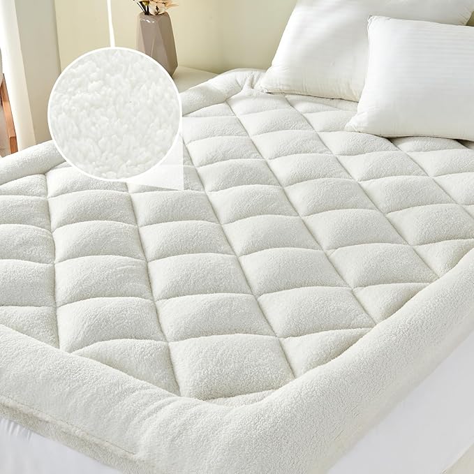Mattress Topper King for Back Pain Thick Mattress Pad Cover Protector Sherpa by HOMTEC