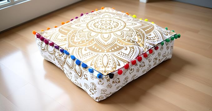 CRAFT KALA 24" Square Large Hippie Mandala Meditation Floor Ottoman Pillow - Image 4