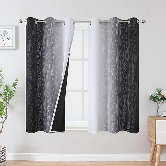 Estelar Textiler Black and Greyish White Blackout Curtains 54 Inch Length by ESTELARTEXTILER