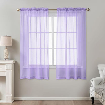 Purple Sheer Curtains 63 Inch Length, Privacy Semi Sheer Curtains - Image 2
