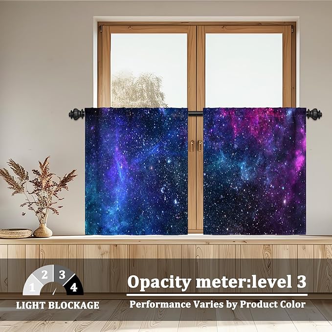 Renaiss 26 x 36 Inch Galaxy Kitchen Curtains Out Space Blue Nebula Universe - Image 3