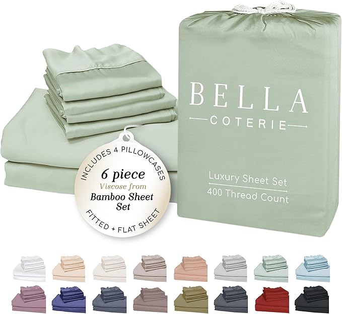 Bella Coterie 6 Piece Luxury Bamboo Viscose King Size Sheet Set | 100% by BC
