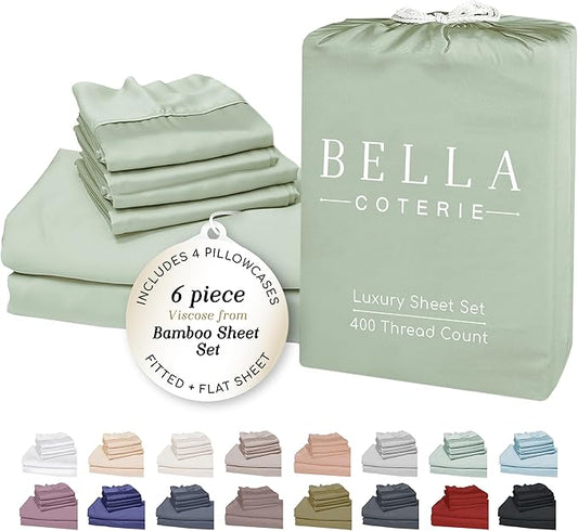 Bella Coterie 6 Piece Luxury Bamboo Viscose King Size Sheet Set | 100% by BC