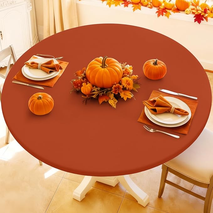 Round Spandex Thanksgiving Tablecloth, Elastic Fitted Waterproof Tablecloths by Moosfor