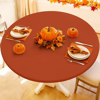 Round Spandex Thanksgiving Tablecloth, Elastic Fitted Waterproof Tablecloths by Moosfor
