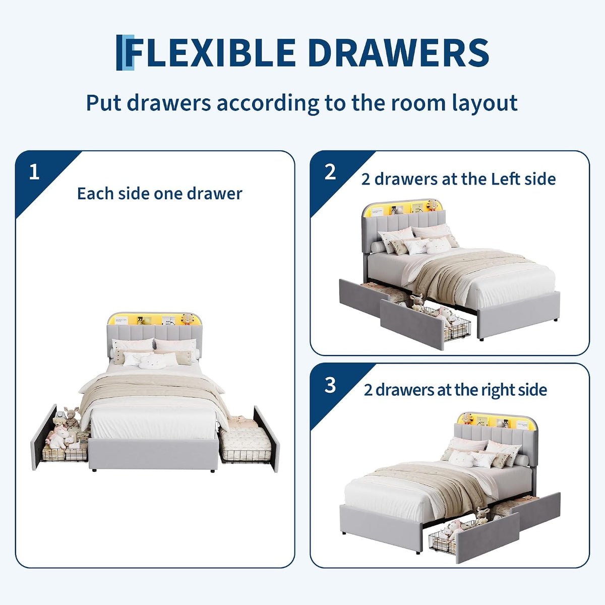 garveehome twin bed frame, platform bed with storage, package contents
