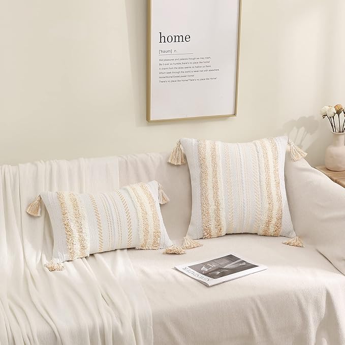 decorUhome Decorative Boho Throw Pillow Covers 20x20 Set of 2, Accent Neutral - Image 9