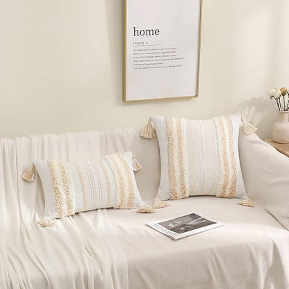 decorUhome Decorative Boho Throw Pillow Covers 20x20 Set of 2, Accent Neutral - Image 9
