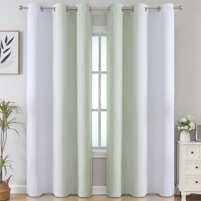 Estelar Textiler Sage and Greyish White Room Darkening Blackout Curtains 84 - Image 2