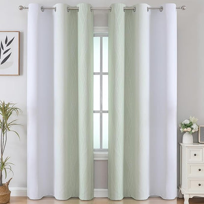 Estelar Textiler Sage and Greyish White Room Darkening Blackout Curtains 84 - Image 2