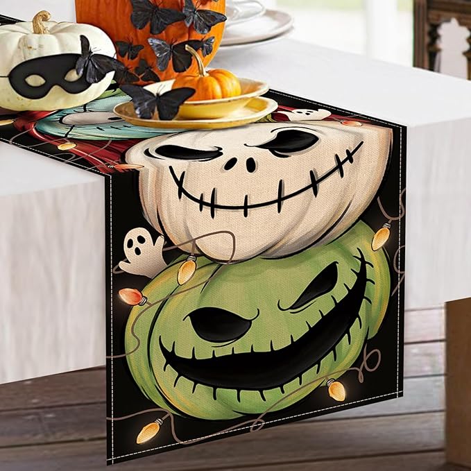 Halloween Jack O Lantern Pumpkin Table Runner, Jack Green Monster Sally Ghost - Image 6