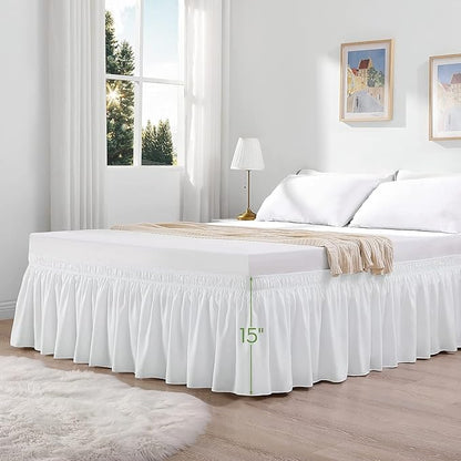 RIMELA Full Size White Bed Skirt 15 Inch Drop, Wrap Around Elastic Bed Skirts - Image 3