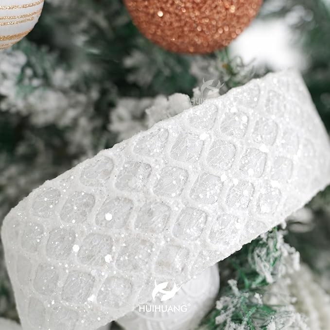HUIHUANG White Glitter Wired Ribbon - Image 7
