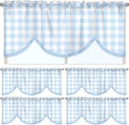 Hahafelt 4 Pcs Classroom Curtains Pastel Blue Gingham Window Valances Curtains 54" W x 18" L Simple Rod Pocket Back to School Window Treatment for Classroom Living Room Bedroom Kitchen