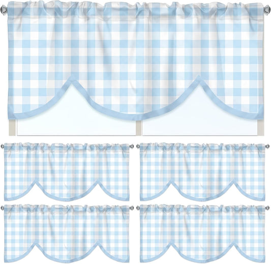 Hahafelt 4 Pcs Classroom Curtains Pastel Blue Gingham Window Valances Curtains 54" W x 18" L Simple Rod Pocket Back to School Window Treatment for Classroom Living Room Bedroom Kitchen