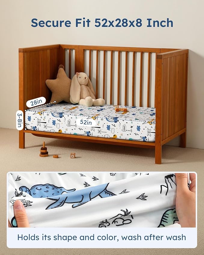 Baby Crib Sheets for Boys Girls, Breathable Soft Microfiber Baby Sheet Grey & - Image 3