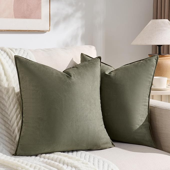 Fancy Homi 2 Packs Olive Green Decorative Throw Pillow Covers 18x18 inch by Fancy+Homi