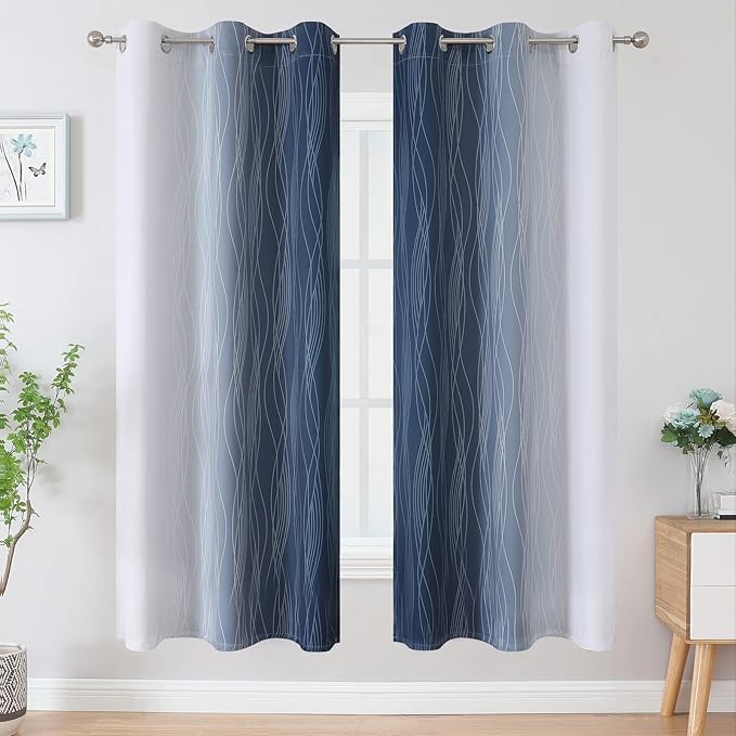 Estelar Textiler Full Room Darkening Greyish White and Navy Blue Blackout - Image 2