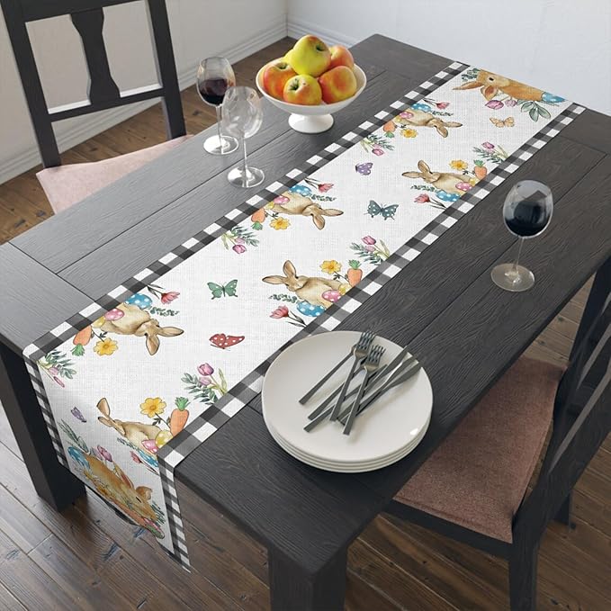 Easter Bunnies Table Runner, Easter Eggs Linen Farmhouse Table Runners - Image 6