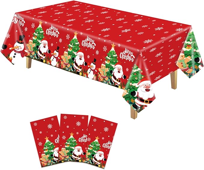 YQUQWN 3 PCS Christmas Tablecloth Plastic Disposable Waterproof Red Table Cover by YQUQWN