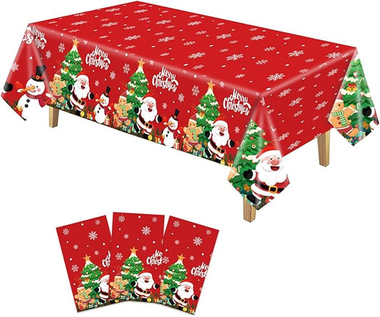 YQUQWN 3 PCS Christmas Tablecloth Plastic Disposable Waterproof Red Table Cover by YQUQWN