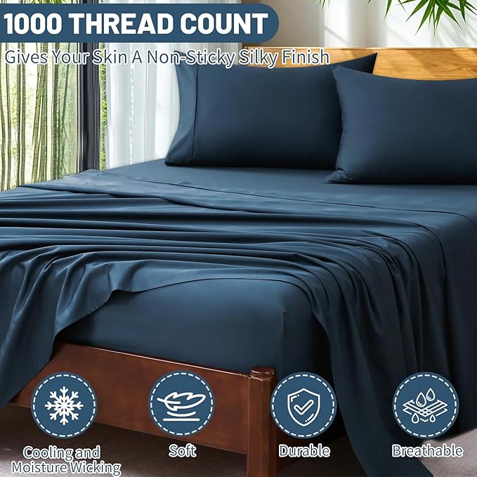 Extra Deep Pocket Queen Sheets 18-24 Inch 100% Egyptian Cotton 1000 Thread - Image 3